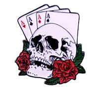 Gothic Skull Enamel Pin Rose Flower Poker Hard Enamel Pin Heart Spade Aces Club Brooch Playing Card Hand Cards Brooch Pin Poker Aces Enamel Lapel Pin Halloween Jewelry Gifts for Women Men Girls
