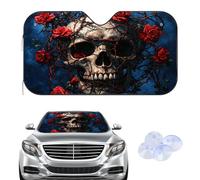Gothic Skull Entangled In Red Roses Car Windscreen Cover Sunshades, Frost Window Screen Cover for Winter, Car Accessories Frost for Windscreen Gifts Screen Protector Windshield Suv Van (145× 80 cm)
