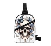 Gothic Skull Foldable Sling Bag for Men Women Water Resistant Chest Bag Butterfly Skeleton Fanny Pack Crossbody Backpack for Travel Hiking Sports