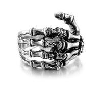 Gothic Skull Hand Rings for Women Men Halloween Skeleton Hand Cosplay Jewelry, Brass, stone,