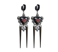 Gothic Skull Heart Huggie Hoop Earrings for Women, Black Punk Spiked Swinging Dangle Earrings, Dark Aesthetic Statement Jewelry for Halloween, Gothic Bride & Valentine’s Gift, M, Metal, No Gemstone