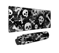 Gothic Skull Large Gaming Mouse Pad, Black White Grunge Design Stitched Edge Mousepad, Rubber Non-Slip Washable Gaming Mouse Pad for Home and Office Computer, Laptop 16x36 Inch