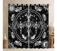 Gothic Skull Light Blocking Window Drapes Witchcraft Butterfly Sun and Moon Window Drapes with Grommets Blackout Thermal Insulated Energy Saving Privacy Drapes for Bedroom, W55" x L84" x 2 Panels