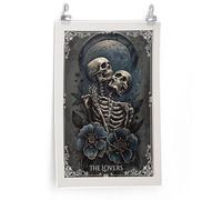 Gothic Skull Lovers Tarot Card Art Print, Dark Blue Floral Design, Decorative Wall Art(L18 xW12-CANVAS)