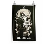 Gothic Skull Lovers Tarot Style Print, Dark Romantic Tarot VI Wall Decor, Romantic Poster for Halloween, Gift for Couples and Lovers, Gothic Living Room or Bedroom Wall Decor(L18 xW12-CANVAS)