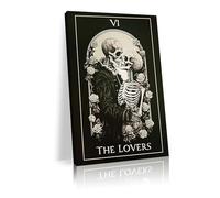 Gothic Skull Lovers Tarot Style Print, Dark Romantic Tarot VI Wall Decor, Romantic Poster for Halloween, Gift for Couples and Lovers, Gothic Living Room or Bedroom Wall Decor(L24 xW16-Framed)