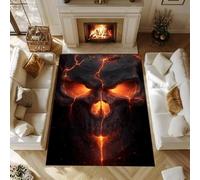 Gothic Skull Magma Living Room Carpet Horror Themed Floor Mat Cool Optical Illusion Home Decor Soft Non-Slip Mat for Bedroom Game Room (Black 2,40x48 inch)