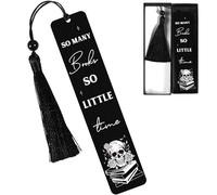 Gothic Skull Metal Bookmark with Tassel & Gift Box, Dark Spooky So Many Books Design for Book Lovers, Unique Goth Literary Gifts for Halloween Birthday Christmas