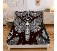 Gothic Skull Moth Fitted Sheets - Moon Sky Animals Super King Bed Fitted Sheet, Bed Sheets Extra Deep Pocket 12 Inch (30 Cm) Microfiber Brushed Black And White Sheet Soft Comfortable