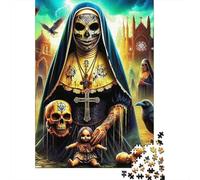 Gothic Skull Nun 1000 Piece Jigsaw Puzzle For Adults Educational Games Stress Relief Puzzle Cultivate The Spirit of Teamwork for Men, Women, Elders, Seniors 500pcs (52x38cm)