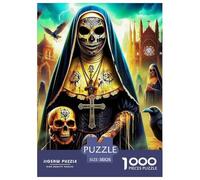Gothic Skull Nun 1000 Pieces Jigsaw Puzzles For Adults Family Challenge Toys Stress Relieving Entertainment Exercise The Memory of The Brain for Adults And Kids, Age 12 Years Up 38x26cm/1000pcs