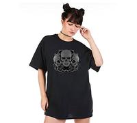 Gothic Skull Oversized Women T Shirt Biker Devil Heavy Metal Rock Music Top Demon #A182#OR#P1 Black XL