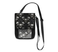 Gothic Skull Pattern Bllack White Travel Wallet Passport Holder Travel Wallet Organizer Slim Lightweight Crossbody Bag with Adjustable Strap