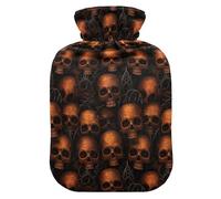 Gothic Skull Pattern Orange Water Bottle for hot Water with Soft Cover, 1L hot compresses for The Body for Sore Muscle,Sore Muscle,compresas calientes para el vientre