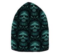 Gothic Skull Pattern Teal Skull caps for Men Ladies Beanie Hats Cold Weather for Hiking Fall Decor Halloween Decor