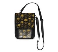 Gothic Skull Pattern Yellow Travel Wallet Passport Holder Travel Organizer Slim Lightweight Crossbody Bag with Adjustable Strap