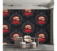 Gothic Skull Photo Wallpaper 150x105 cm (W x H), Black Red