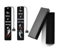 Gothic Skull Rose Metal Bookmarks - Dark Romance Book Markers with Book Pendant Chains, Run Little Mouse & Trigger Warning Bookmarks for Book Lovers, Ideal Dark Academia Gifts (2pcs Style B)