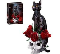 Gothic Skull Roses Black Cat Building Blocks Set for Adults 1576 PCS | Flower Bouquet Skeleton & Animals Cat Model Toy with Rotatable Head, Home Office Decor, Halloween Gifts for Teens, Women, Men