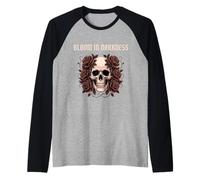 Gothic Skull Roses Dark Floral Bloom in Darkness Aesthetic Raglan Baseball Tee