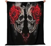 Gothic Skull Roses Print Blanket And Throws Red Black Single Size 59" X 79" Cute Throw Blankets Soft Cozy Fleece Warm Flannel Bedding Blanket For Kids Adults Couch Travel