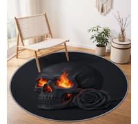 Gothic Skull Rugs Living Room Round Carpet, 100 cm | Darkness Skull Black Rose Machine Washable Anti-Slip Fluffy Carpet, Soft Thick Floor Rug for Bedroom Nursery Kids Room