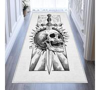 Gothic Skull Runner Rugs for Hallway 60x300, Black White Skeleton Carpet Runner Non Slip Washable, Skull Sword Floor Mat for Hallway Entryway Kitchen Laundry Room P8dl