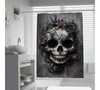 Gothic Skull Shower Curtain Purple Floral Grey Bathroom Decor 200x220cm