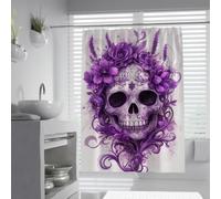 Gothic Skull Shower Curtain Purple Rose White Bathroom Decor 200x220cm
