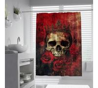 Gothic Skull Shower Curtain Red Rose Crown Bathroom Decor 160x200cm