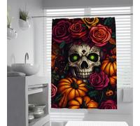 Gothic Skull Shower Curtain Red Rose Orange Pumpkin Bathroom 160x200cm
