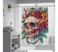Gothic Skull Shower Curtain Red Rose Thorns White Bathroom Decor 160x200cm