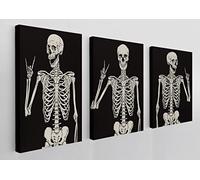 Gothic Skull Skeleton Rock and Roll Victory Hippie Posing Wall Art Canvas - Farmhouse Theme 11x14 Inch Prints (Set of 3) for Home Bedroom Decor - Gift for Gothic Lovers, Halloween