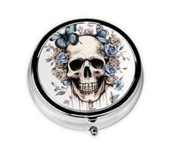 Gothic Skull Small Pill Box 3 Compartment Portable Pill Box for Purse Pocket Butterfly Skeleton Mini Medicine Organiser for Daily Vitamin Fish Oil Storage