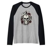 Gothic Skull Snake Dagger Roses Dark Floral Tattoo Style Raglan Baseball Tee