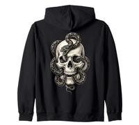 Gothic Skull Snake Dark Tattoo Style Black White Graphic Zip Hoodie