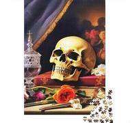 Gothic Skull Still Life 1000 Piece Jigsaw Puzzle For Adults Family Challenge Toys Stress Relief Puzzle Cultivate The Spirit of Teamwork for Family Decorations 500pcs (52x38cm)