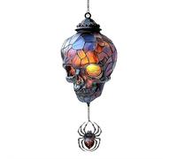 Gothic Skull Suncatcher Stained Glass - Vintage 2D Window Hanging Decoration, Spooky Skull Ornament for Home Wall Garden, Halloween Horror Decor and Gothic Decorations (Spider)