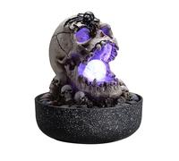Gothic Skull Tabletop Water Fountain with LED Color Changing Light, Halloween Indoor Tabletop Water Feature, Halloween Decor with Spider