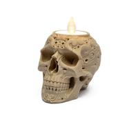 Gothic Skull Tealight Candle Holder with Smokeless LED Candle Included Unique Skeleton Lantern Art Table Centerpiece Spooky Halloween Home Decor Quirky Novelty Skull Gift (Bone White Skull with LED)