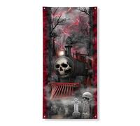 Gothic Skull Train Door Cover Banner, Spooky Halloween Decor for Indoor Outdoor, Haunted House Backdrop Decoration 36x72 Inch