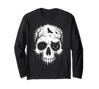 Gothic Skull Tree Branches Ravens Cat Dark Aesthetic Forest Long Sleeve T-Shirt