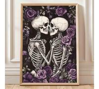Gothic Skull Wall Art Skeleton Lover Poster Gothic Skull Wall Art Vintage Skeleton Print Horrible Posters Kissing Poster Dark Moody Paintings Dark Academia Canvas Living Room Decor 16x24inch No Frame