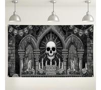 Gothic Skull Wall Backdrop, Spooky Vintage Haunted Decorations, Dark Theme Photo Background for Halloween Party Supplies 71x43 Inch