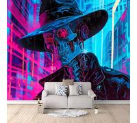 Gothic Skull Wallpaper 250x175cm, Cyber Style 3D Effect Photo Wallpaper,Mural Panoramic Non-Woven,for Living Room Bedroom Decoration, Easy to Install