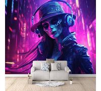 Gothic Skull Wallpaper 300x256cm, Cyber Style 3D Effect Photo Wallpaper,Mural Panoramic Non-Woven,for Living Room Bedroom Decoration, Easy to Install