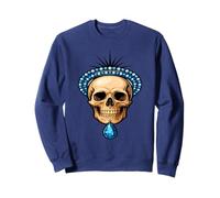 Gothic Skull with Blue Teardrop Gems and Pearls Crown Sweatshirt