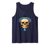 Gothic Skull with Blue Teardrop Gems and Pearls Crown Tank Top