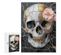 Gothic Skull with Flowers Art Print Puzzle 1000 Teile Schwer Puzzle Spielzeug Lernspiel Impossible Herausforderungsspielzeug Für Erwachsene Kinder 300 PCS