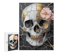 Gothic Skull with Flowers Art Print Puzzle 1000 Teile Schwer Puzzle Spielzeug Lernspiel Impossible Herausforderungsspielzeug Für Erwachsene Kinder 500 PCS